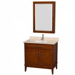 36 inch Single Bathroom Vanity in Light Chestnut, Ivory Marble Countertop, Undermount Square Sink, and Medicine Cabinet
