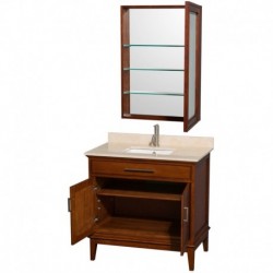 36 inch Single Bathroom Vanity in Light Chestnut, Ivory Marble Countertop, Undermount Square Sink, and Medicine Cabinet