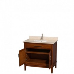 36 inch Single Bathroom Vanity in Light Chestnut, Ivory Marble Countertop, Undermount Square Sink, and No Mirror