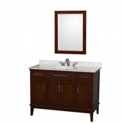 48 inch Single Bathroom Vanity in Dark Chestnut, White Carrera Marble Countertop, Undermount Oval Sink, and 24 inch Mirror