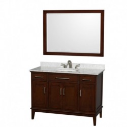 48 inch Single Bathroom Vanity in Dark Chestnut, White Carrera Marble Countertop, Undermount Oval Sink, and 44 inch Mirror
