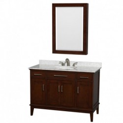 48 inch Single Bathroom Vanity in Dark Chestnut, White Carrera Marble Countertop, Undermount Oval Sink, and Medicine Cabinet