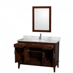 48 inch Single Bathroom Vanity in Dark Chestnut, White Carrera Marble Countertop, Undermount Square Sink, and 24 inch Mirror