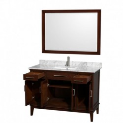 48 inch Single Bathroom Vanity in Dark Chestnut, White Carrera Marble Countertop, Undermount Square Sink, and 44 inch Mirror