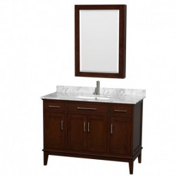 48 inch Single Bathroom Vanity in Dark Chestnut, White Carrera Marble Countertop, Undermount Square Sink, and Medicine Cabinet