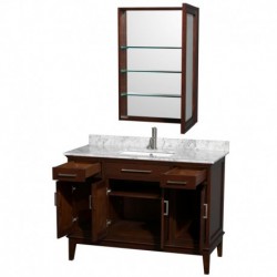 48 inch Single Bathroom Vanity in Dark Chestnut, White Carrera Marble Countertop, Undermount Square Sink, and Medicine Cabinet
