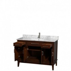 48 inch Single Bathroom Vanity in Dark Chestnut, White Carrera Marble Countertop, Undermount Square Sink, and No Mirror