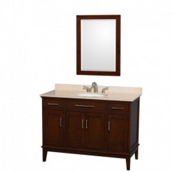 48 inch Single Bathroom Vanity in Dark Chestnut, Ivory Marble Countertop, Undermount Oval Sink, and 24 inch Mirror