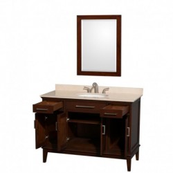 48 inch Single Bathroom Vanity in Dark Chestnut, Ivory Marble Countertop, Undermount Oval Sink, and 24 inch Mirror