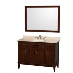 48 inch Single Bathroom Vanity in Dark Chestnut, Ivory Marble Countertop, Undermount Oval Sink, and 44 inch Mirror