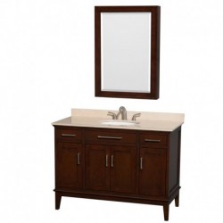 48 inch Single Bathroom Vanity in Dark Chestnut, Ivory Marble Countertop, Undermount Oval Sink, and Medicine Cabinet