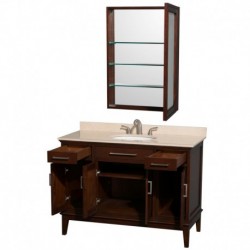 48 inch Single Bathroom Vanity in Dark Chestnut, Ivory Marble Countertop, Undermount Oval Sink, and Medicine Cabinet