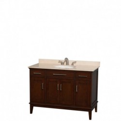 48 inch Single Bathroom Vanity in Dark Chestnut, Ivory Marble Countertop, Undermount Oval Sink, and No Mirror