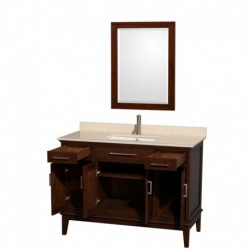 48 inch Single Bathroom Vanity in Dark Chestnut, Ivory Marble Countertop, Undermount Square Sink, and 24 inch Mirror