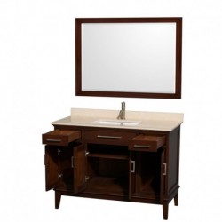 48 inch Single Bathroom Vanity in Dark Chestnut, Ivory Marble Countertop, Undermount Square Sink, and 44 inch Mirror