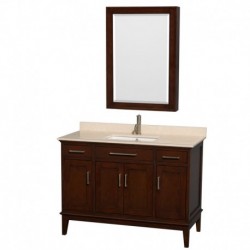 48 inch Single Bathroom Vanity in Dark Chestnut, Ivory Marble Countertop, Undermount Square Sink, and Medicine Cabinet
