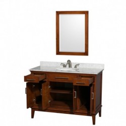 48 inch Single Bathroom Vanity in Light Chestnut, White Carrera Marble Countertop, Undermount Oval Sink, and 24 inch Mirror