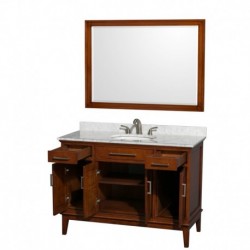 48 inch Single Bathroom Vanity in Light Chestnut, White Carrera Marble Countertop, Undermount Oval Sink, and 44 inch Mirror