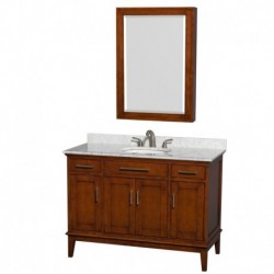 48 inch Single Bathroom Vanity in Light Chestnut, White Carrera Marble Countertop, Undermount Oval Sink, and Medicine Cabinet