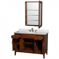 48 inch Single Bathroom Vanity in Light Chestnut, White Carrera Marble Countertop, Undermount Oval Sink, and Medicine Cabinet