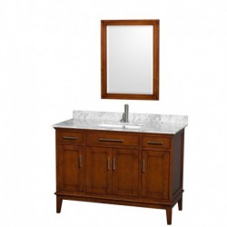 48 inch Single Bathroom Vanity in Light Chestnut, White Carrera Marble Countertop, Undermount Square Sink, and 24 inch Mirror