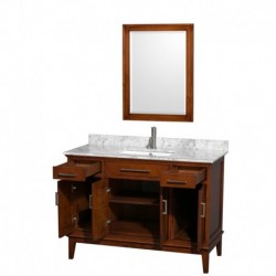 48 inch Single Bathroom Vanity in Light Chestnut, White Carrera Marble Countertop, Undermount Square Sink, and 24 inch Mirror
