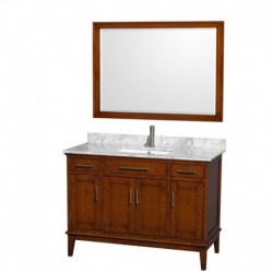 48 inch Single Bathroom Vanity in Light Chestnut, White Carrera Marble Countertop, Undermount Square Sink, and 44 inch Mirror