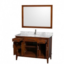 48 inch Single Bathroom Vanity in Light Chestnut, White Carrera Marble Countertop, Undermount Square Sink, and 44 inch Mirror