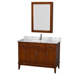 48 inch Single Bathroom Vanity in Light Chestnut, White Carrera Marble Countertop, Undermount Square Sink, and Medicine Cabinet