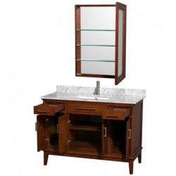 48 inch Single Bathroom Vanity in Light Chestnut, White Carrera Marble Countertop, Undermount Square Sink, and Medicine Cabinet
