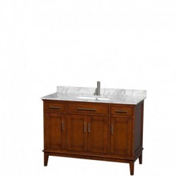 48 inch Single Bathroom Vanity in Light Chestnut, White Carrera Marble Countertop, Undermount Square Sink, and No Mirror