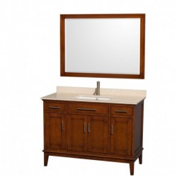 48 inch Single Bathroom Vanity in Light Chestnut, Ivory Marble Countertop, Undermount Square Sink, and 44 inch Mirror