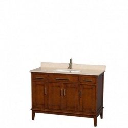 48 inch Single Bathroom Vanity in Light Chestnut, Ivory Marble Countertop, Undermount Square Sink, and No Mirror