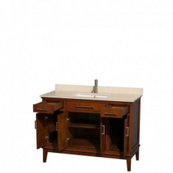 48 inch Single Bathroom Vanity in Light Chestnut, Ivory Marble Countertop, Undermount Square Sink, and No Mirror