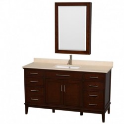 60 inch Single Bathroom Vanity in Dark Chestnut, Ivory Marble Countertop, Undermount Square Sink, and Medicine Cabinet