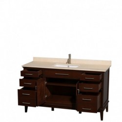 60 inch Single Bathroom Vanity in Dark Chestnut, Ivory Marble Countertop, Undermount Square Sink, and No Mirror