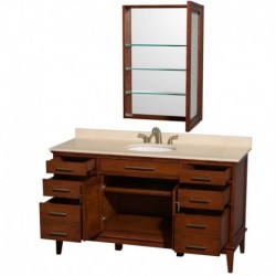 60 inch Single Bathroom Vanity in Light Chestnut, Ivory Marble Countertop, Undermount Oval Sink, and Medicine Cabinet