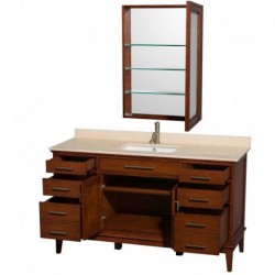 60 inch Single Bathroom Vanity in Light Chestnut, Ivory Marble Countertop, Undermount Square Sink, and Medicine Cabinet