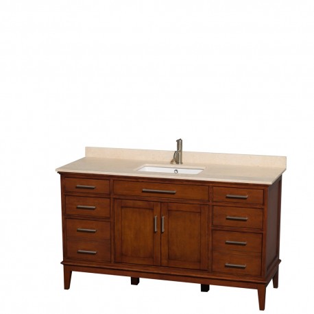 60 inch Single Bathroom Vanity in Light Chestnut, Ivory Marble Countertop, Undermount Square Sink, and No Mirror