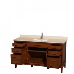 60 inch Single Bathroom Vanity in Light Chestnut, Ivory Marble Countertop, Undermount Square Sink, and No Mirror