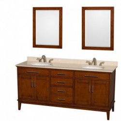 72 inch Double Bathroom Vanity in Light Chestnut, Ivory Marble Countertop, Undermount Oval Sinks, and 24 inch Mirrors