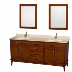 72 inch Double Bathroom Vanity in Light Chestnut, Ivory Marble Countertop, Undermount Square Sinks, and 24 inch Mirrors