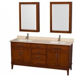 72 inch Double Bathroom Vanity in Light Chestnut, Ivory Marble Countertop, Undermount Square Sinks, and Medicine Cabinets