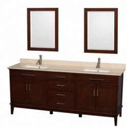 80 inch Double Bathroom Vanity in Dark Chestnut, Ivory Marble Countertop, Undermount Square Sinks, and 24 inch Mirrors