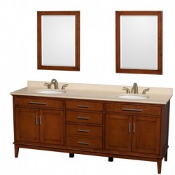 80 inch Double Bathroom Vanity in Light Chestnut, Ivory Marble Countertop, Undermount Oval Sinks, and 24 inch Mirrors