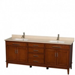 80 inch Double Bathroom Vanity in Light Chestnut, Ivory Marble Countertop, Undermount Square Sinks, and No Mirror