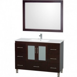 48 inch Single Bathroom Vanity in Espresso, White Porcelain Countertop, White Porcelain Sink, and 46 inch Mirror