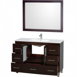 48 inch Single Bathroom Vanity in Espresso, White Porcelain Countertop, White Porcelain Sink, and 46 inch Mirror