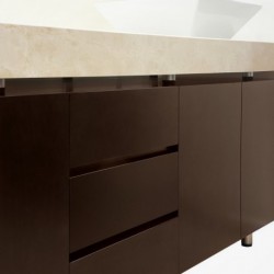 72 inch Double Bathroom Vanity in Espresso, Ivory Marble Countertop, Pyra White Porcelain Sinks, and 70 inch Mirror
