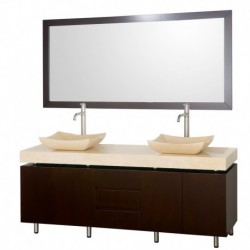 72 inch Double Bathroom Vanity in Espresso, Ivory Marble Countertop, Avalon Ivory Marble Sinks, and 70 inch Mirror